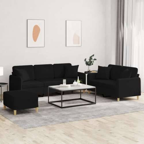 3-dijelni set sofa s jastucima crni od mikrovlakana - Crna s jastucima i tabureom Cijena