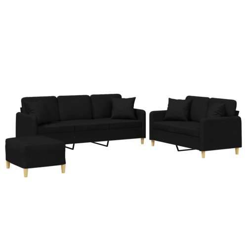 3-dijelni set sofa s jastucima crni od mikrovlakana - Crna s jastucima i tabureom Cijena