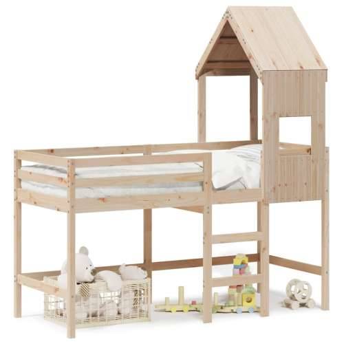 Krevet na kat s ljestvama i krovom 90x190 cm od borovine - Prirodna 90 x 190 cm Cijena