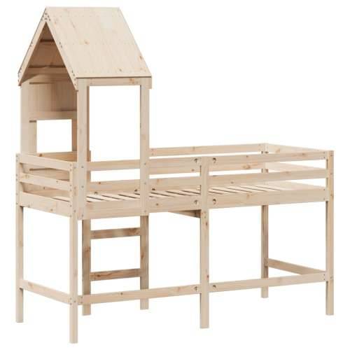Krevet na kat s ljestvama i krovom 90x190 cm od borovine - Prirodna 90 x 190 cm Cijena