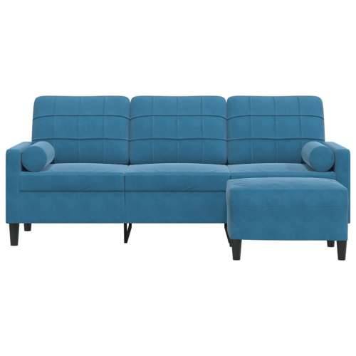 Trosjed s tabureom plavi 180 cm baršunasti - Plava 180 cm Cijena