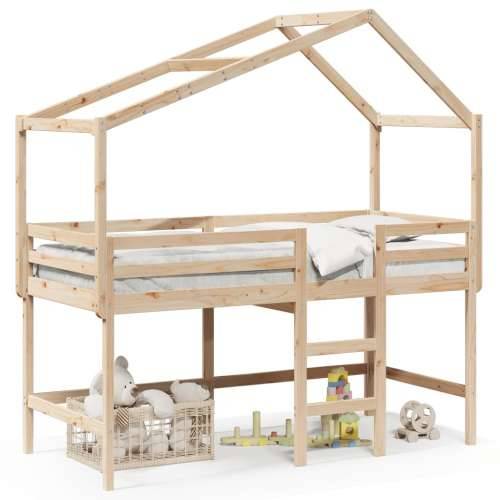 Krevet na kat s ljestvama i krovom 90x190 cm od borovine - Prirodna 90 x 190 cm Cijena