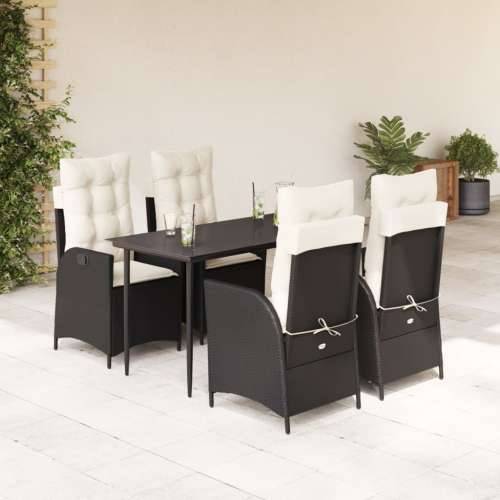 Vrtna garnitura - 5-dijelni vrtni blagovaonski set s jastucima od poliratana crni - Crna i krem 140 x 70 x 74 cm bez podignute n Cijena