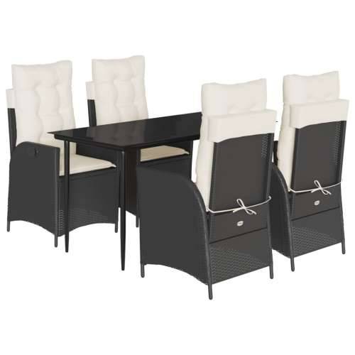 Vrtna garnitura - 5-dijelni vrtni blagovaonski set s jastucima od poliratana crni - Crna i krem 140 x 70 x 74 cm bez podignute n Cijena