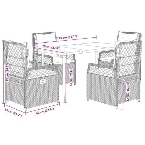 Vrtna garnitura - 5-dijelni vrtni blagovaonski set sivi od poliratana - Siva 140 x 70 x 74 cm 4 Cijena