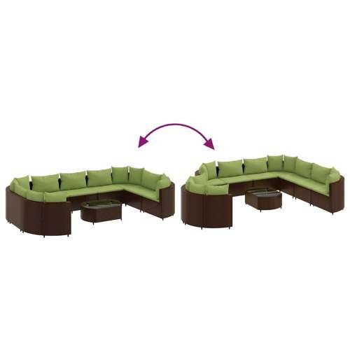 Vrtna garnitura - 10-dijelni set vrtnih sofa od poliratana s jastucima smeđi - Smeđe-zelena 10 Cijena