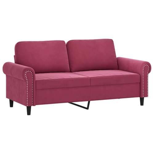 3-dijelni set sofa s jastucima crvena boja vina baršunasti - boja crnog vina s jastucima i tabureom Cijena