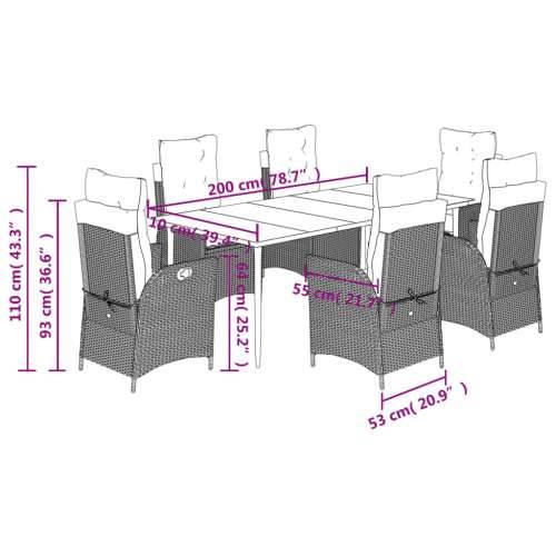 Vrtna garnitura - 7-dijelni vrtni blagovaonski set sivi od poliratana - 200 x 100 x 74 cm Bez naslona za noge 6 Cijena