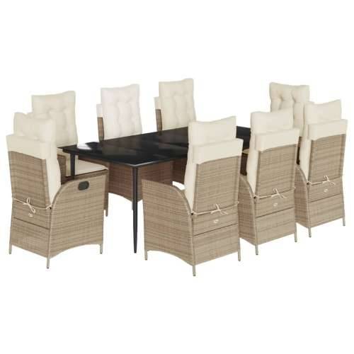 Vrtna garnitura - 9-dijelni vrtni blagovaonski set od poliratana s jastucima bež - 200 x 100 x 74 cm Sa naslonom za noge 8 Cijena