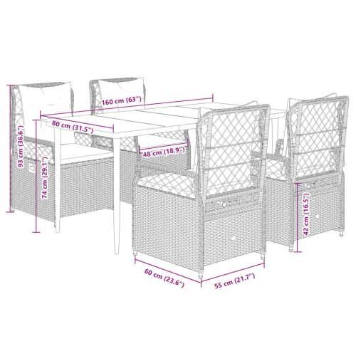 Vrtna garnitura - 5-dijelni vrtni blagovaonski set sivi od poliratana - Siva 160 x 80 x 74 cm 4 Cijena
