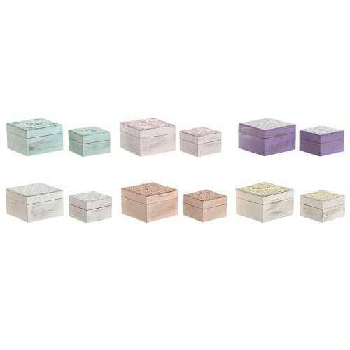 Kutija za nakit Home ESPRIT Pisana Roza Lila Drvo Manga 10 X 10 X 6,6 cm (2 Dijelovi) (6 kom.) Cijena