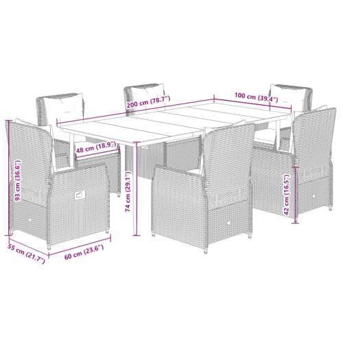 Vrtna garnitura - 7-dijelni vrtni blagovaonski set sivi od poliratana - Siva 200 x 100 x 74 cm 6 Cijena