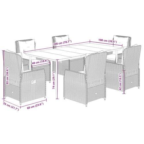 Vrtna garnitura - 7-dijelni vrtni blagovaonski set od poliratana s jastucima bež - bež i svjetlosiva 200 x 100 x 74 cm 6 Cijena