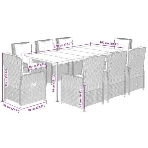 Vrtna garnitura - 9-dijelni vrtni blagovaonski set od poliratana s jastucima bež - bež i svjetlosiva 200 x 100 x 74 cm 8 Cijena