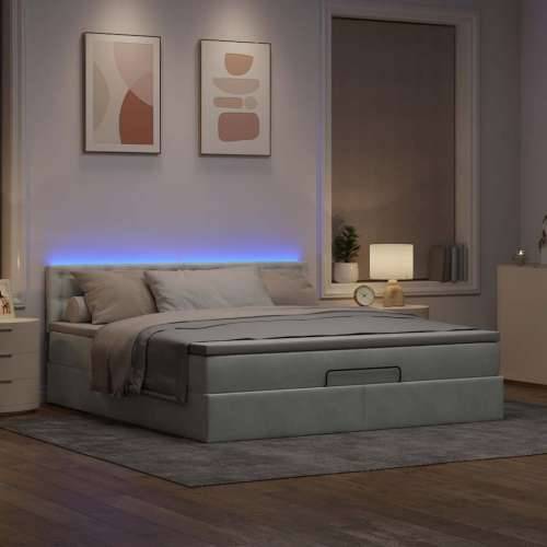 Otomanski krevet s madracem&LED 160x200 cm baršunasti - Svjetlosiva 160 x 200 cm gumbi Cijena