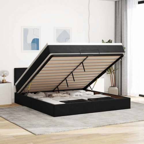 Otomanski krevet s madracem i LED crni 160x200cm tkanine - Crna 160 x 200 cm Blok s kvadratima Cijena