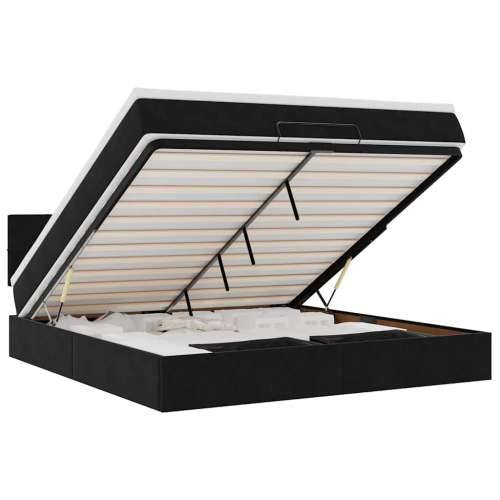 Otomanski krevet s madracem i LED crni 160x200cm tkanine - Crna 160 x 200 cm Blok s kvadratima Cijena