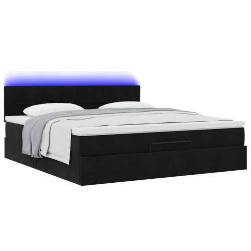Otomanski krevet s madracem i LED crni 160x200cm tkanine - Crna 160 x 200 cm Blok s kvadratima Cijena
