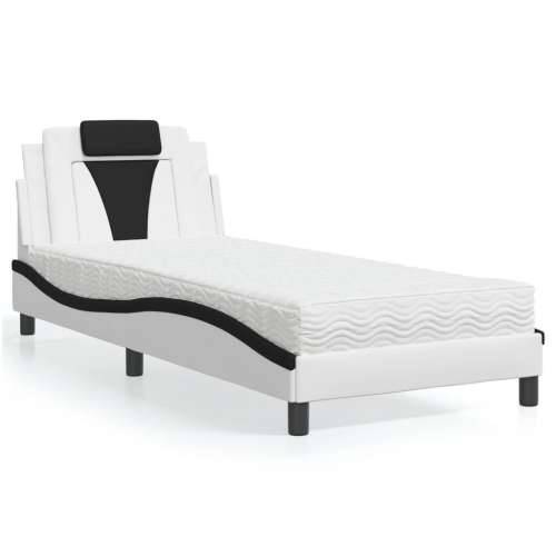 Krevet s madracem bijeli-crni 90 x 190 cm od umjetne kože - Bijela i crna 90 x 190 cm Cijena