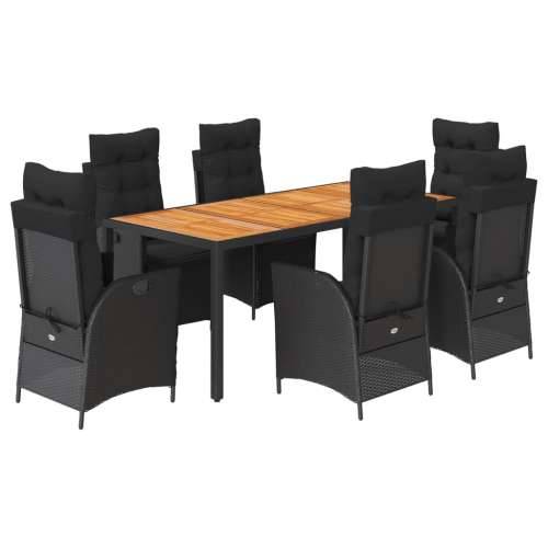Vrtna garnitura - 7-dijelni vrtni blagovaonski set s jastucima crni od poliratana - Crna Dužina stola 190 cm 6 Cijena