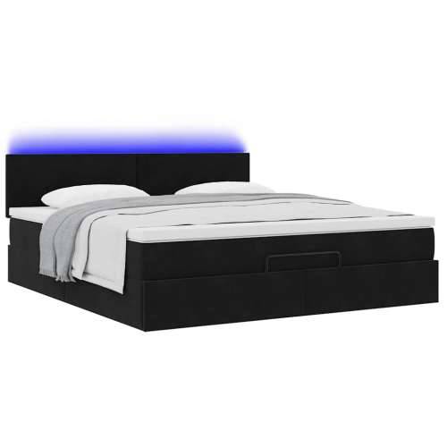 Otomanski krevet s madracem i LED crni 160x200cm baršunasti - Crna 160 x 200 cm Gladak dizajn Cijena