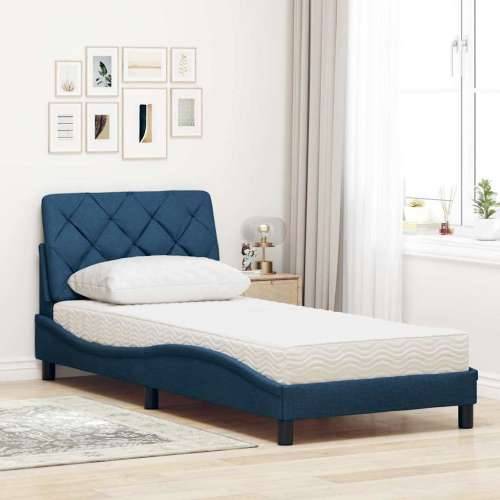 Krevet s madracem plavi 90 x 190 cm od tkanine - Plava 90 x 190 cm Cijena
