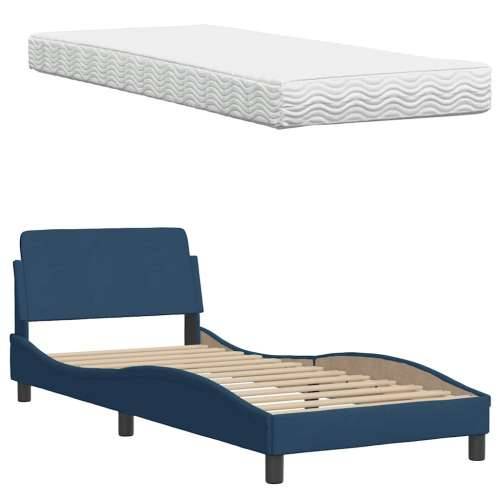 Krevet s madracem plavi 90 x 190 cm od tkanine - Plava 90 x 190 cm Cijena