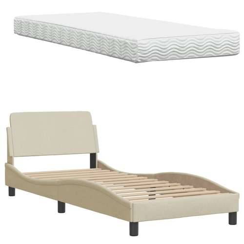 Krevet s madracem krem 90 x 190 cm od tkanine - Krema 90 x 190 cm Cijena