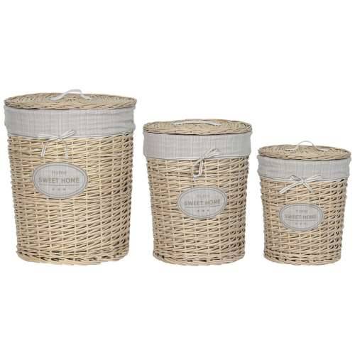 Košara za prljavo rublje Home ESPRIT Krema ispleten od pruća Shabby Chic 45 x 45 x 55 cm 3 Dijelovi Cijena