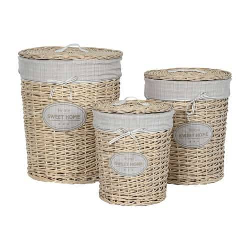Košara za prljavo rublje Home ESPRIT Krema ispleten od pruća Shabby Chic 45 x 45 x 55 cm 3 Dijelovi Cijena