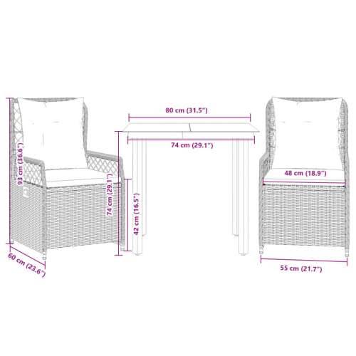 Vrtna garnitura - 3-dijelni vrtni blagovaonski set sivi od poliratana - Siva 80 x 80 x 74 cm 2 Cijena