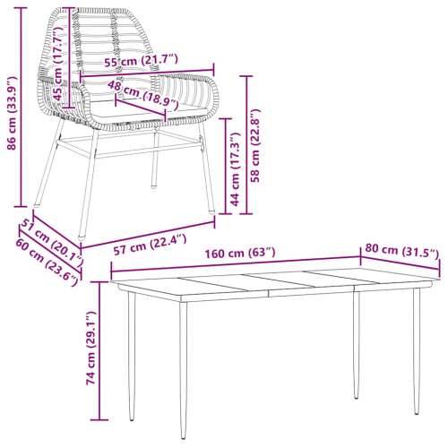 Vrtna garnitura - 5-dijelni vrtni blagovaonski set s jastucima od crnog - Crna 160 x 80 x 74 cm Da 4 Cijena