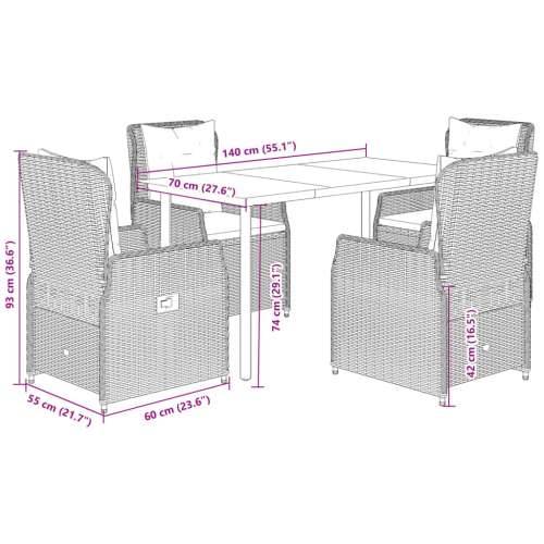 Vrtna garnitura - 5-dijelni vrtni blagovaonski set od poliratana s jastucima bež - bež i krem ​​bijela 140 x 70 x 74 cm 4 Cijena