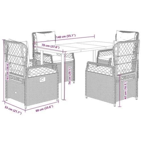 Vrtna garnitura - 5-dijelni vrtni blagovaonski set sivi od poliratana - Siva 140 x 70 x 74 cm 4 Cijena