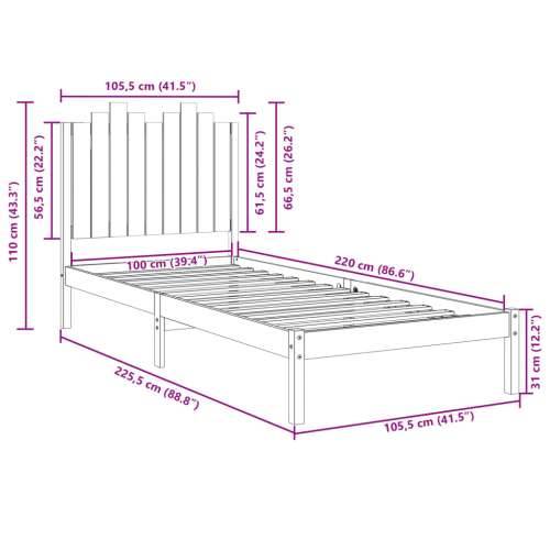 Dugi okvir kreveta bez madraca 100 x 220 cm masivno drvo - Prirodna 100 x 220 cm Cijena