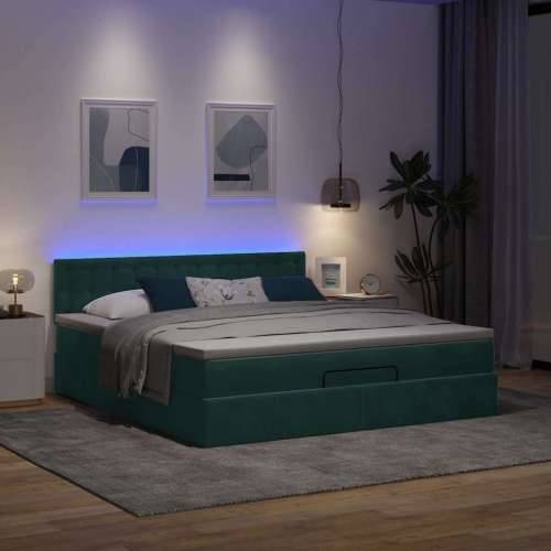 Otomanski krevet s madracem i LED 160x200 cm baršunasti - Tamnozelena 160 x 200 cm gumbi Cijena