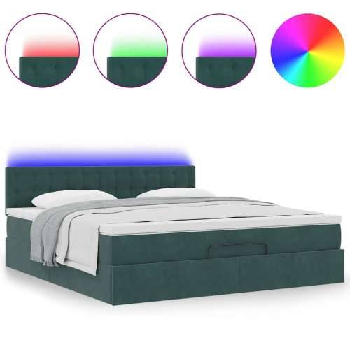 Otomanski krevet s madracem i LED 160x200 cm baršunasti - Tamnozelena 160 x 200 cm gumbi Cijena