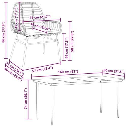 Vrtna garnitura - 7-dijelni vrtni blagovaonski set s jastucima, crno - Crna 160 x 80 x 74 cm Da 6 Cijena