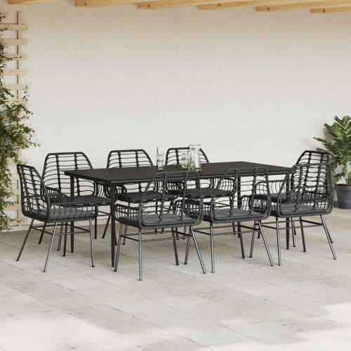 Vrtna garnitura - 9-dijelni vrtni blagovaonski set s jastucima crnog poliratana - Crna 200 x 100 x 74 cm Da 8 Cijena