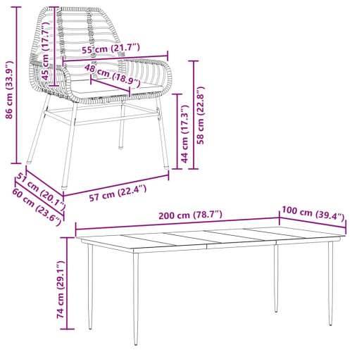 Vrtna garnitura - 9-dijelni vrtni blagovaonski set s jastucima crnog poliratana - Crna 200 x 100 x 74 cm Da 8 Cijena