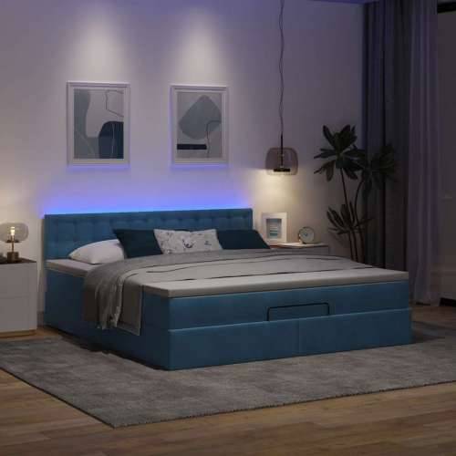 Otomanski krevet s madracem&LED tamnoplavi 160x200cm baršunasti - Tamno plava 160 x 200 cm gumbi Cijena