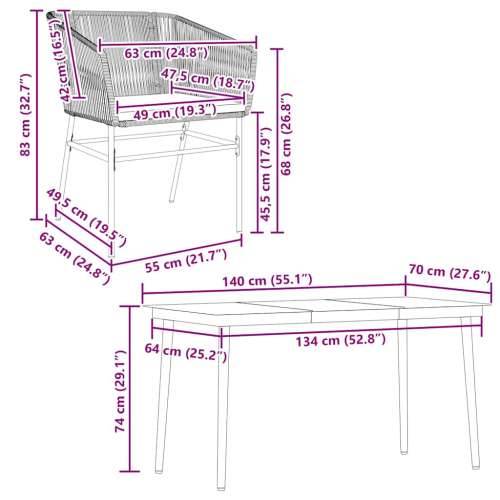 Vrtna garnitura - 5-dijelni vrtni blagovaonski set s jastucima poliratan i staklo - Siva 140 x 70 x 74 cm 4 Cijena