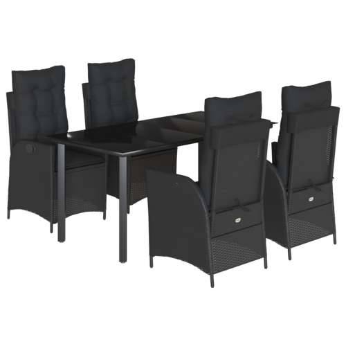 Vrtna garnitura - 5-dijelni vrtni blagovaonski set s jastucima od poliratana crni - 160 x 80 x 74 cm Bez naslona za noge 4 Cijena