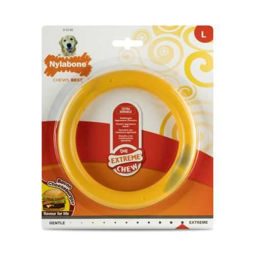 Grickalo za pse Nylabone Ring Rumena Pljeskavica L Cijena