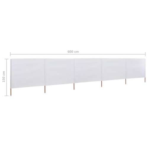 Vjetrobran s 5 panela od tkanine 600 x 120 cm pješčano bijeli Cijena