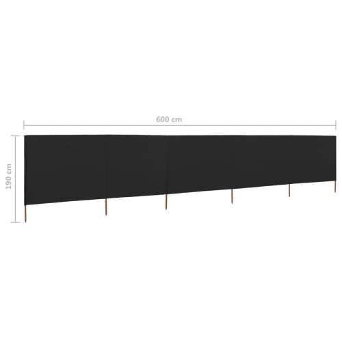 Vjetrobran s 5 panela od tkanine 600 x 160 cm crni Cijena