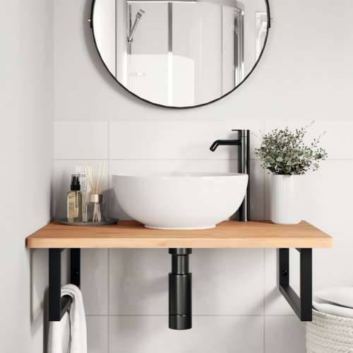 Zidna polica za Lavabo - Umivaonik od čelika i masivne bukovine - Crna 80 x 55 x 2.5 cm 1 Pravokutno Cijena