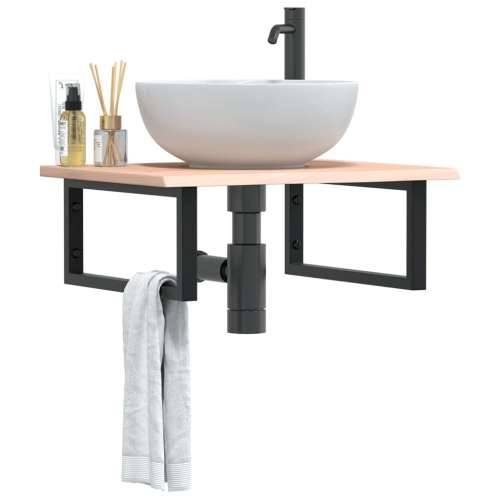 Zidna polica za Lavabo - Umivaonik od čelika i masivne hrastovine - Smeđa i crna 60 x 50 x 2 cm 1 Pravokutno Cijena