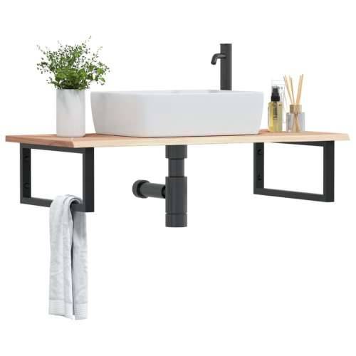 Zidna polica za Lavabo - Umivaonik od čelika i masivne hrastovine - Smeđa i crna 100 x 50 x 2 cm 1 Pravokutno Cijena