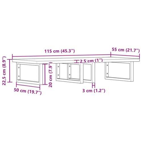 Zidna polica za Lavabo - Umivaonik od čelika i masivne bukovine - Crna 115 x 55 x 2.5 cm 1 Pravokutno Cijena